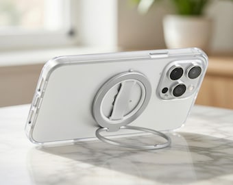 Slim Magnetic-Look Phone Ring Stand | Lightweight | Fits iPhone and Android | Stable tabletop kickstand | Reusable adhesive