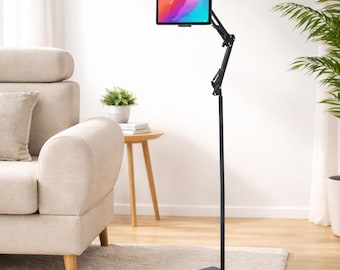 Adjustable Tablet Floor Stand, Heavy Base Phone Holder, Hands-Free Bed Gym Stand