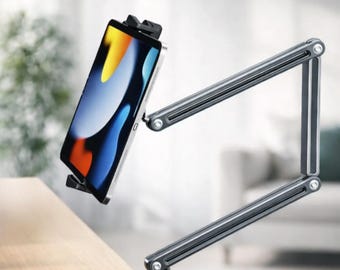 Heavy Duty Dual Arm Phone and Tablet Desk Mount, Adjustable Clamp Stand