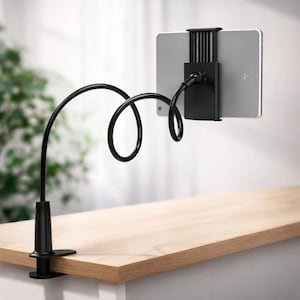 Schwanenhals Tablet & Handy Halter - Verstellbarer Klemmständer für Schreibtisch, Bett