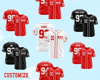 Custom BTS Baseball Jersey, Kpop Concert Shirt, Personalized Team Name & Number, Customize Unisex Jerseys for Fans of All Ages
