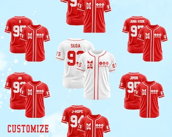 Camiseta de béisbol BTS personalizada, camiseta de concierto Kpop, nombre y número de equipo personalizados, camisetas unisex personalizables para fans de todas las edades.