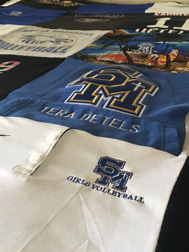 gift for a graduating senior using their sports shirts and jerseys Custom High School Senior tshirt quilt create a unique mosaic quilt