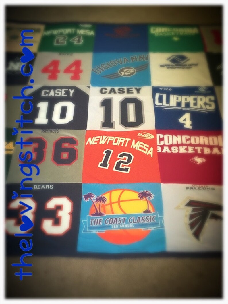 gift for a graduating senior using their sports shirts and jerseys Custom High School Senior tshirt quilt create a unique mosaic quilt