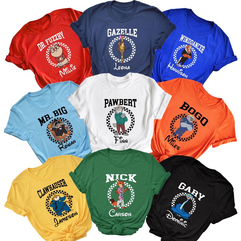 Camiseta familiar de los personajes de Zootopia 2 de Disney (2026), viaje familiar a Disneyland, camisetas Disney a juego, camisetas de Zootopia 2 con Nick Wilde y Judy Hopps (2026) imagen 1