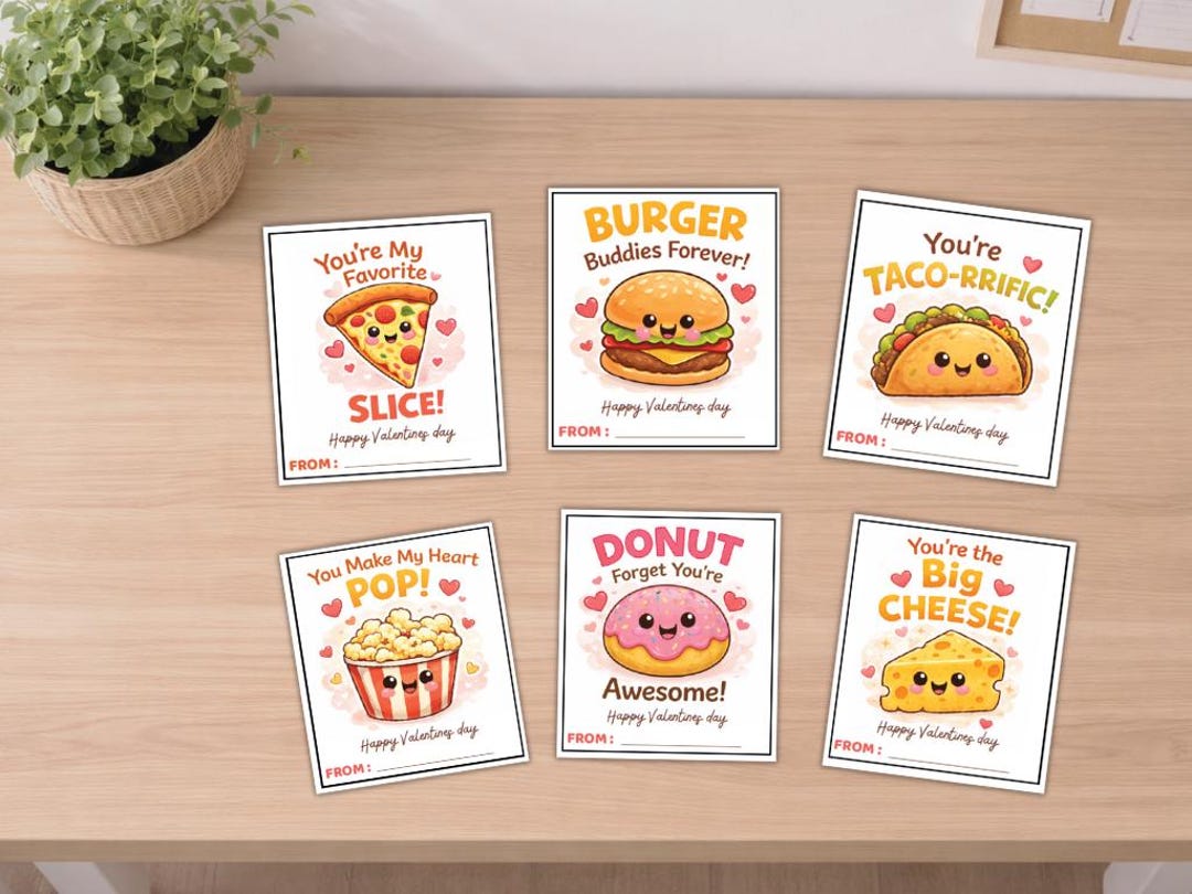 Food Pun Valentine Cards - Printable Kids Classroom Valentines (PDF ...