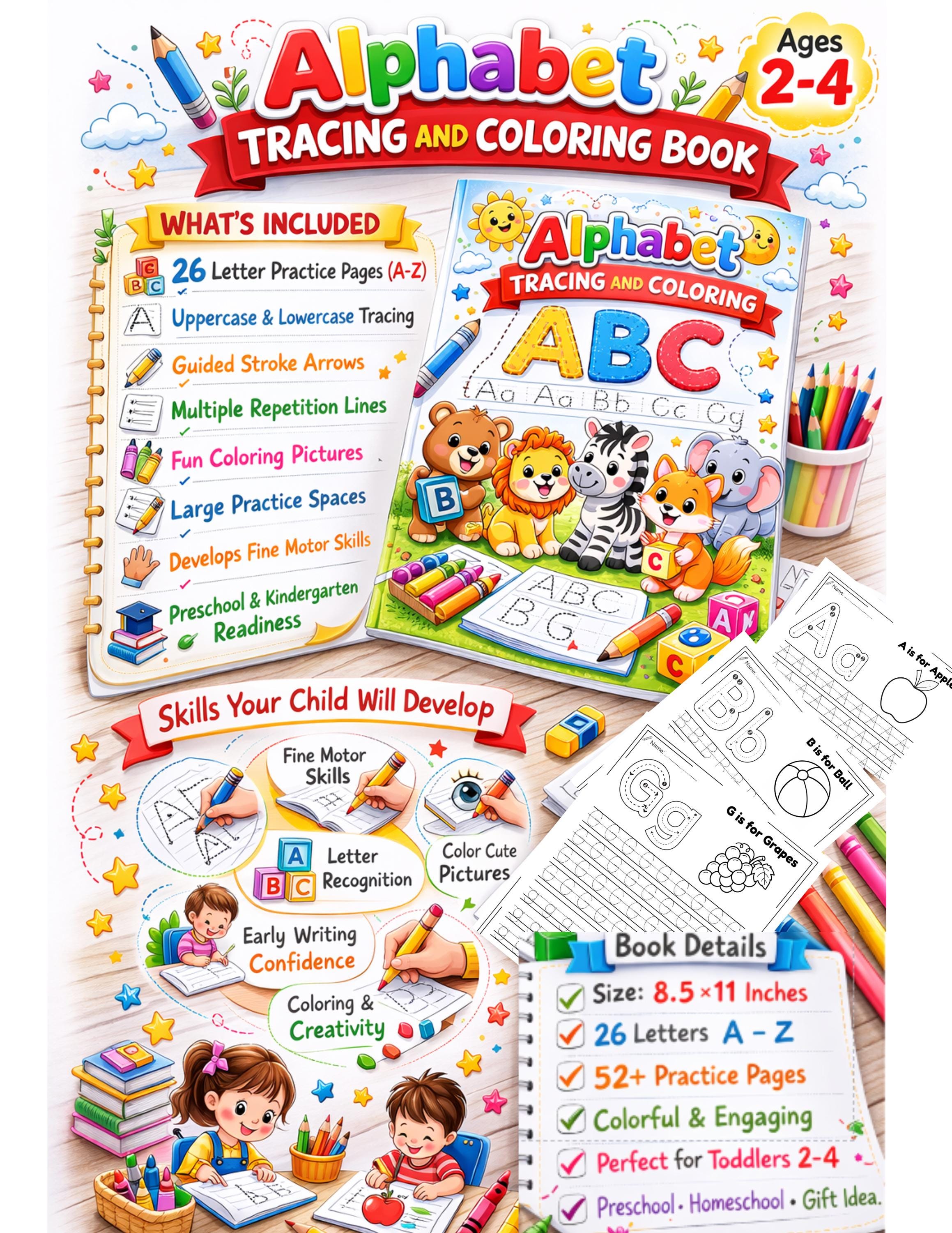 Toddler ABC Tracing and Coloring Book | Preschool Alphabet Writing ...
