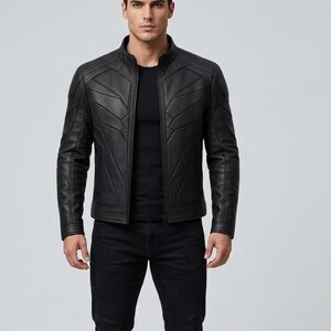 Night Rider zwart motorbikerjack futuristische winterjas handgemaakt echt leer motorfiets warm kostuum cadeau voor hem