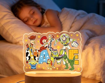 Veilleuse LED Toy Story personnalisée, lampe acrylique avec nom personnalisé, décoration de bureau Woody pour chambre d'enfant, veilleuse dessin animé, cadeau d'anniversaire pour enfants