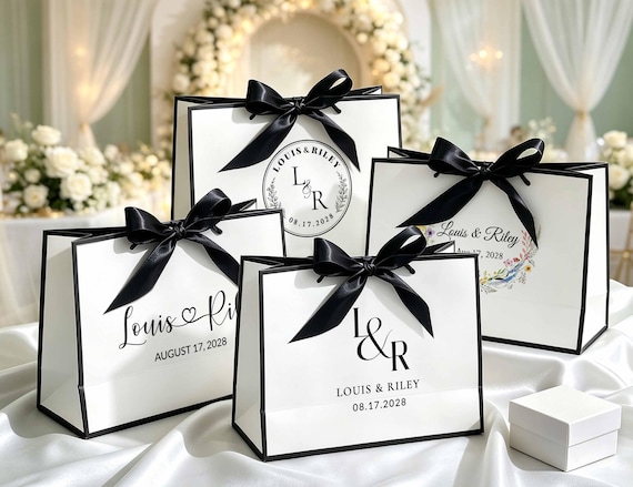 Personalized Wedding Welcome Bag With Ribbon Tie/Custom Monogram Wedding Favor Bags for Guests & Bridesmaids/Elegant Wedding Gift Favor Bags
