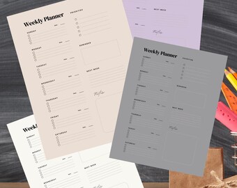 Minimalist Weekly Planner Printable, Sunday & Monday Start (A4/US ...