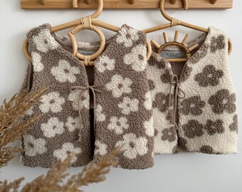 Teddy Weste Blumen beige/taupe