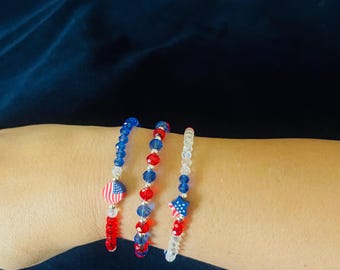 Patriotic 4 July Red White Blue Bracelet