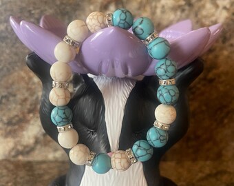 Turquois Beads and Bone Stone Bracelet with Silver spacer.