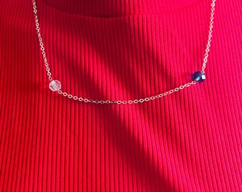Silver Chain Neckace with Blue and Clear Beads