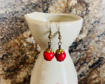 Red Bead Natural Gemstone Dangles.