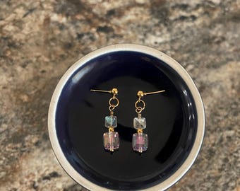 Clear Glass Cubes Pink Dangles