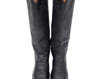 Justin Vintage Black Leather Western Cowboy Boots Women 5.5 B Tall Shaft L4818