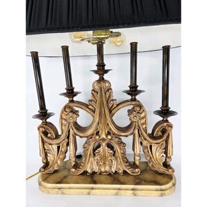 Vintage Maitland Smith Bouillotte Table Lamp Ornate Gold Candelabra Black Shade image 2