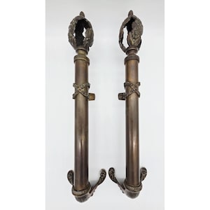 Vintage Spanish Artistic Ornate 18" Brass Door Handles Set Of 2 W/Floral Finials
