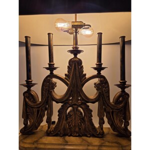 Vintage Maitland Smith Bouillotte Table Lamp Ornate Gold Candelabra Black Shade image 17