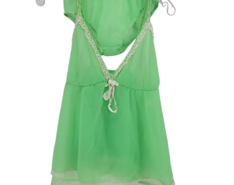 Vintage Avian Green Sheer Babydoll Lingerie Set Lace Trim 2 Piece Small Retro