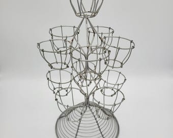 Vintage French Silver Wirework Egg Tree Primitive Stand Tiered Metal Farmhouse
