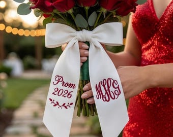 Embroidered Prom Couple Bouquet Sash, Personalized Monogram Ribbon, Graduation Name Ribbon Sash, Unique Gift for Her