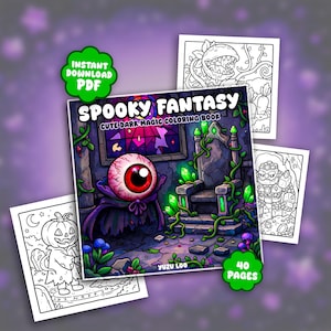 Fantasy Coloring Book, Spooky Fantasy – Adult Drawing, 40 Pages, Bold Line and Easy, Printable PDF