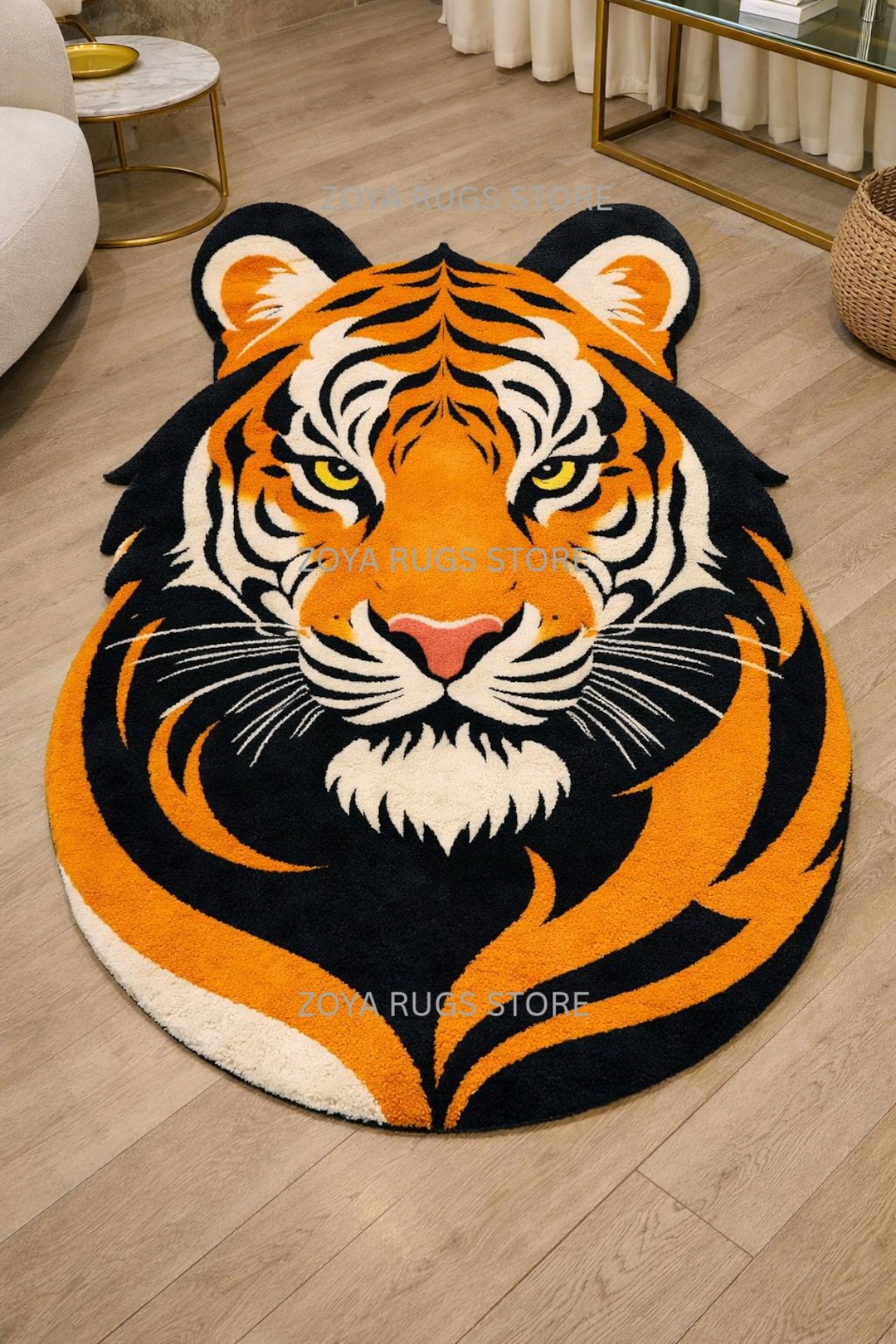 Hand Tufted Wool Tiger Head Rug, Statement Animal Carpet, Kids Room ...