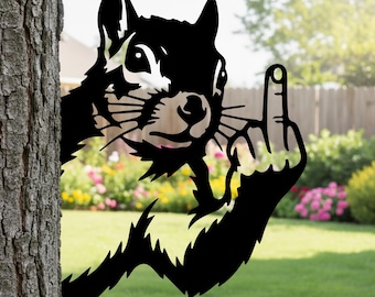 Funny Peeking Squirrel Metal Art,Middle Finger Squirrel Garden Decor,Squirrel Silhouette Yard Sign,Rude Squirrel Outdoor Decor,Squirrel Sign