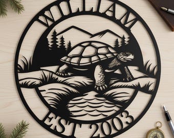 Custom Family Metal Sign,Wildlife Forest Metal Sign,Turtle Nature Wall Decor,Custom Turtle Metal Name Sign,EST Year Family Sign,Nature Decor