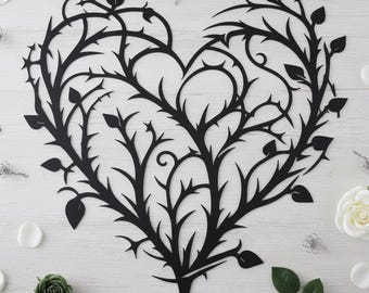 Heart Thorn Wall Art,Romantic Heart Wall Decor,Heart Vine Metal Wall Decor,Leaf Vine Wall Art,Nature Inspired Wall Decor,Heart Wall Decor