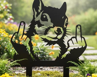 Funny Double Finger Squirrel Decor,Metal Squirrel Garden Stake Art,Rude Squirrel Fence Decor,Squirrel Yard Decor,Squirrel Outdoor Fence Sign