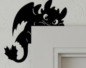 Metal Peeking Dragon Door Decor,Fantasy Dragon Wall Silhouette Art,Cartoon Dragon Door Frame Decor,Metal Cute Dragon Sign,Dragon Door Topper
