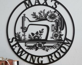 Custom Sewing Room Sew Machine Metal Sign,Personalized Floral Sew Tool Wall Sign,Tailor Craft Room Wall Decor,Dressmaker Sew Room Wall Sign