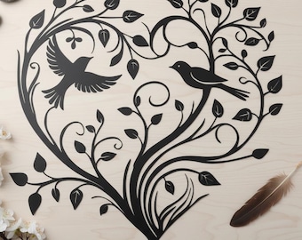 Heart Vine Wall Art,Romantic Bird Wall Decor,Nature Inspired Metal Art,Birds In Vine Design Decor,Rustic Bird Wall Decor,Boho Heart Wall Art