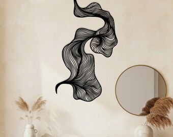 Abstract Fluid Line Metal Wall Art,Contemporary Wavy Line Interior Art,Minimalist Flow Line Bedroom Wall Sign,Abstract Wave Metal Wall Decor
