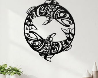 Tribal Salmon Metal Wall Art,Indigenous Fish Silhouette Decor,Metal Haida Style Decor,Coastal Tribal Fish Wall Decor,Native American Decor