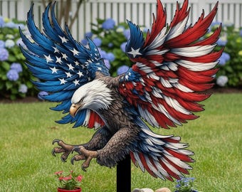 American Flag Eagle Garden Stake,Patriotic Bald Eagle Yard Decor,USA Flag Winged Eagle Sign,Red White Blue Eagle Outdoor Decor,Eagle Decor