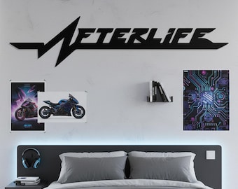 Cyberpunk Style Metal Sign,Metal Futuristic Word Wall Art,Sci-Fi Text Wall Decor,Afterlife Inspired Metal Sign,Futuristic Room Wall Decor