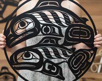Tribal Salmon Metal Wall Art,Indigenous Fish Silhouette Decor,Metal Haida Style Decor,Coastal Tribal Fish Wall Decor,Native American Decor