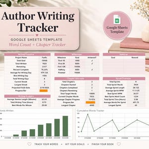Author Writing Spreadsheet | Word Count Writing Progress & Goal Planner Tracker