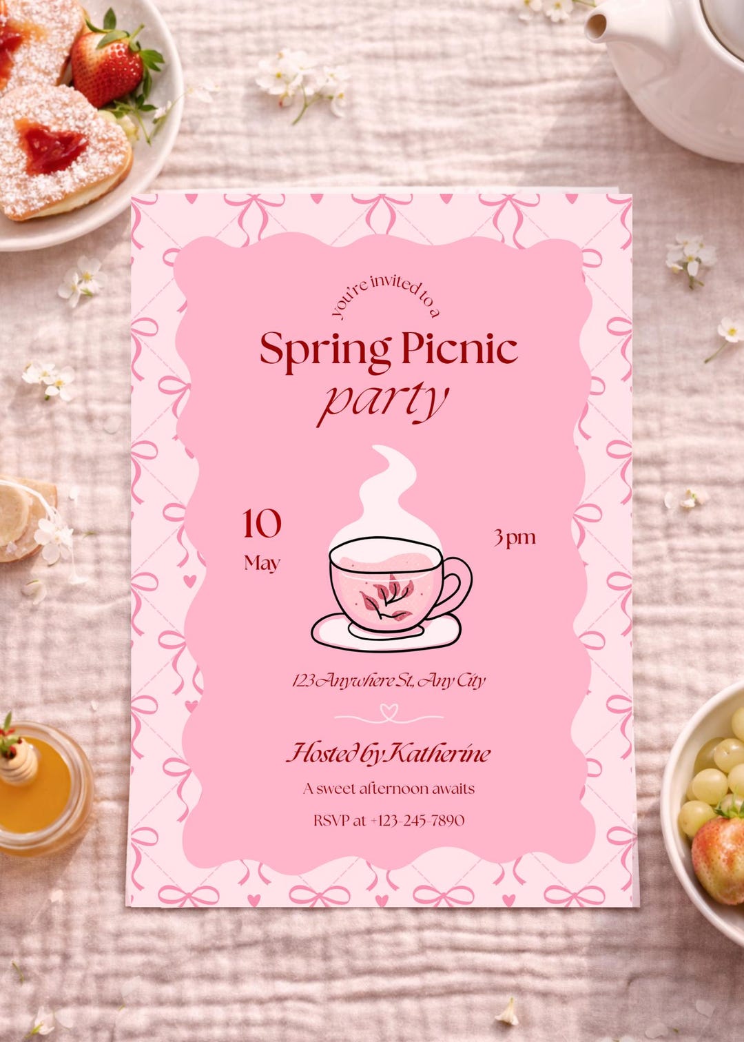 Spring Picnic Invitation Template | Editable Canva| Floral Celebration ...