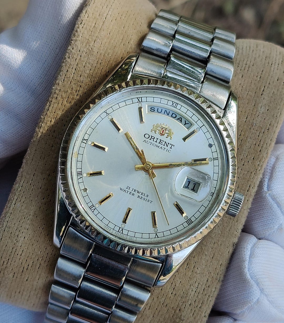 ORIENT Automatic 腕時計 Orient President Automatic 46E701-91 Day/date ''fluted Bazel