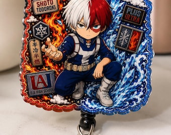 Portatarjetas de Shoto Todoroki / Portatarjetas de identificación chibi de My Hero Academia / Accesorio de anime de Fire Ice