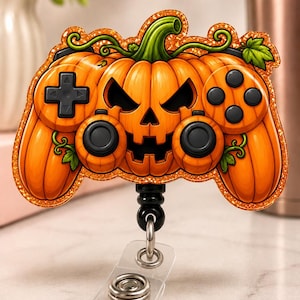 Halloween Gamer Badge Reel | Pompoen Mummie Skelet Controller (Uitschuifbaar)