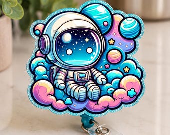 Astronaut Badge Reel | Galaxy Nurse ID Holder, Resin Space Accessory