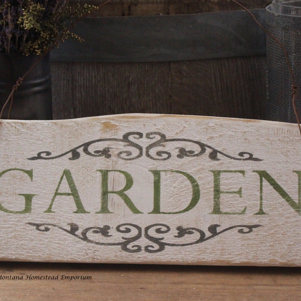 GARDEN sign Vintage looking Weathered sign shabby chic cottage garden rose garden formal garden yard sign farmhouse decor Montana wood sign