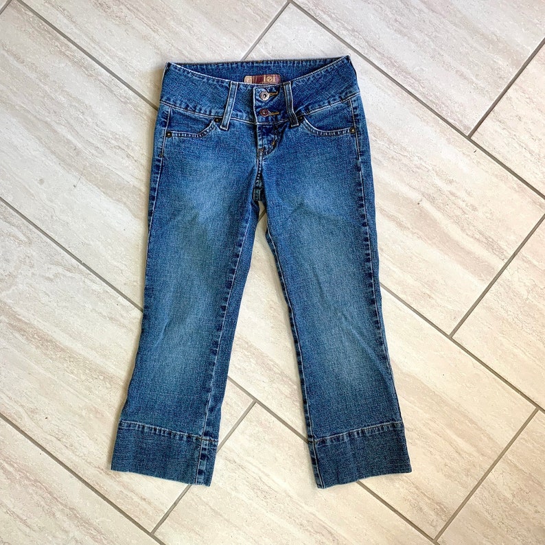 Vintage 1990s LEI Brand Bleached Distressed Grunge Pop Star Kawaii Retro y2k Capri Pants Sz 1 US